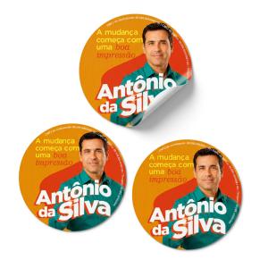 Boton Eleitoral Eleições Papel Adesivo brilho  4x0 (Colorido 1 lado) Sem Revestimento Meio corte redondo Sem Extras