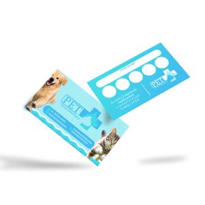 Cartão Fidelidade para petshop e clínica veterinária Couchê 250g brilho 9x5cm 4x4 Laminação fosca/brilho Faca de corte 