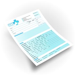 Ficha de Anamnese para clinica veterinária offset 90g 21x29,7cm 4x4 Impressão em jato de tinta colagem no topo 