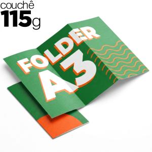 FOLDERS A3 - COUCHÊ 115G Couchê Brilho 115g 29,7x42cm 4x4 (Colorido 2 lados).  Opções de Dobra 