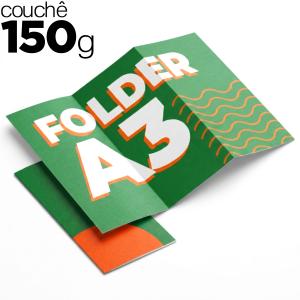 FOLDERS A3 - COUCHÊ 150G Couchê Brilho 150g 29,7x42cm 4x4 (Colorido 2 lados).  Opções de Dobra 