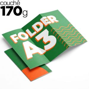 FOLDERS A3 - COUCHÊ 170G Couchê Brilho 170g 29,7x42cm 4x4 (Colorido 2 lados).  Opções de Dobra 