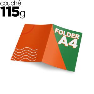 FOLDERS A4 - COUCHÊ 115G Couchê Brilho 115g 21x29,7cm 4x4 (Colorido 2 lados).  Opções de Dobra 