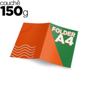 FOLDERS A4 - COUCHÊ 150G Couchê Brilho 150g 21x29,7cm 4x4 (Colorido 2 lados).  Opções de Dobra 