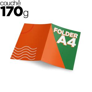 FOLDERS A4 - COUCHÊ 170G Couchê Brilho 170g 21x29,7cm 4x4 (Colorido 2 lados).  Opções de Dobra 