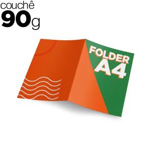 FOLDERS A4 - COUCHÊ 90G Couchê Brilho 90g 21x29,7cm 4x4 (Colorido 2 lados).  Opções de Dobra 