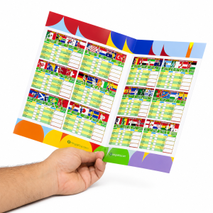Tabela da Copa do Mundo 2026 | Tamanho A4 | 1 dobra Couchê 115g 21x29,7cm 4X4  Vinco + dobra 